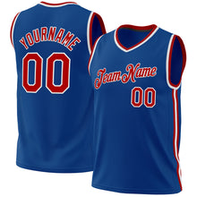 Load image into Gallery viewer, Custom Blue Red-White Authentic Throwback Basketball Jersey

