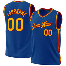 Load image into Gallery viewer, Custom Blue Gold-Red Authentic Throwback Basketball Jersey
