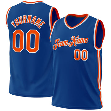 Custom Blue Orange-White Authentic Throwback Basketball Jersey