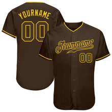 Load image into Gallery viewer, Custom Brown Brown-Gold Authentic Baseball Jersey
