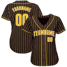Load image into Gallery viewer, Custom Brown White Pinstripe Gold-White Authentic Baseball Jersey
