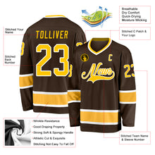 Load image into Gallery viewer, Custom Brown Gold-White Hockey Jersey

