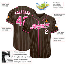 Laden Sie das Bild in den Galerie-Viewer, Custom Brown White Pinstripe Pink-White Authentic Baseball Jersey
