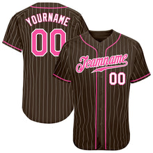 Laden Sie das Bild in den Galerie-Viewer, Custom Brown White Pinstripe Pink-White Authentic Baseball Jersey
