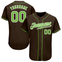 Load image into Gallery viewer, Custom Brown Neon Green-White Authentic Baseball Jersey
