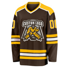 Load image into Gallery viewer, Custom Brown Gold-White Hockey Jersey
