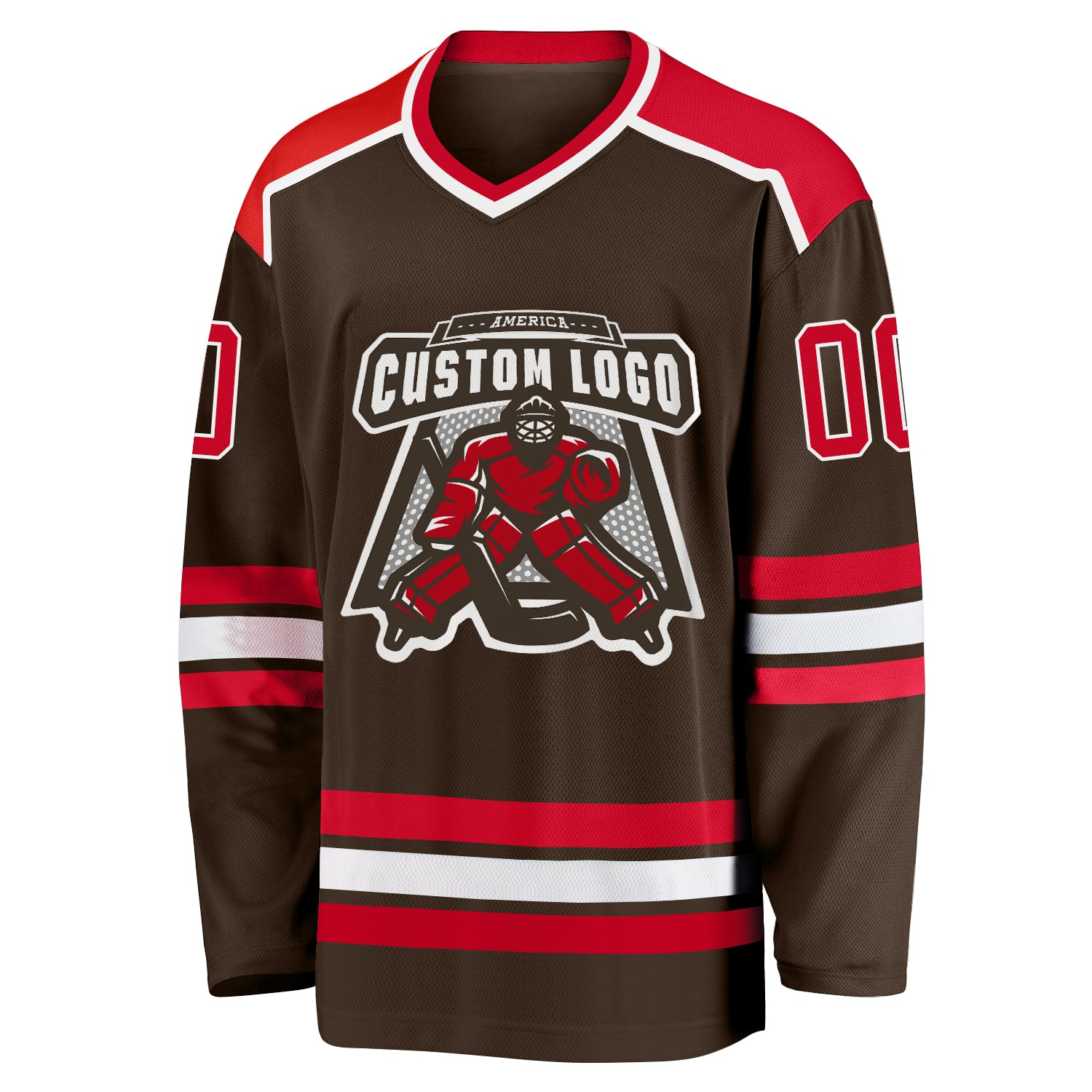 Custom Brown Red-White Hockey Jersey Discount