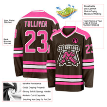 Laden Sie das Bild in den Galerie-Viewer, Custom Brown Pink-White Hockey Jersey
