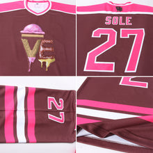 Laden Sie das Bild in den Galerie-Viewer, Custom Brown Pink-White Hockey Jersey
