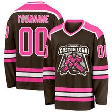 Laden Sie das Bild in den Galerie-Viewer, Custom Brown Pink-White Hockey Jersey
