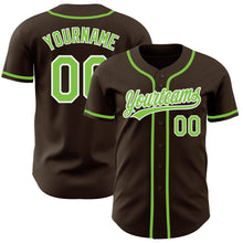 Charger l&#39;image dans la galerie, Custom Brown Neon Green-White Authentic Baseball Jersey
