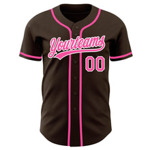 Laden Sie das Bild in den Galerie-Viewer, Custom Brown Pink-White Authentic Baseball Jersey

