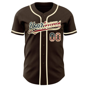 Custom Brown Vintage USA Flag-Cream Authentic Baseball Jersey