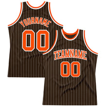 Laden Sie das Bild in den Galerie-Viewer, Custom Brown White Pinstripe Orange Authentic Basketball Jersey
