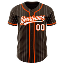 Laden Sie das Bild in den Galerie-Viewer, Custom Brown White Pinstripe Orange Authentic Baseball Jersey
