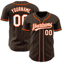 Laden Sie das Bild in den Galerie-Viewer, Custom Brown White Pinstripe Orange Authentic Baseball Jersey
