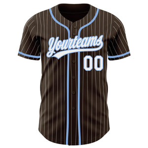 Custom Brown White Pinstripe Light Blue Authentic Baseball Jersey