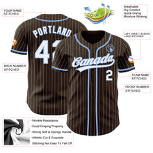 Load image into Gallery viewer, Custom Brown White Pinstripe Light Blue Authentic Baseball Jersey
