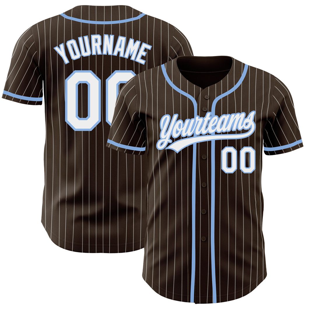 Custom Brown White Pinstripe Light Blue Authentic Baseball Jersey