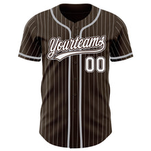 Laden Sie das Bild in den Galerie-Viewer, Custom Brown White Pinstripe Gray Authentic Baseball Jersey
