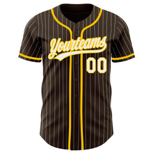 Laden Sie das Bild in den Galerie-Viewer, Custom Brown White Pinstripe Yellow Authentic Baseball Jersey
