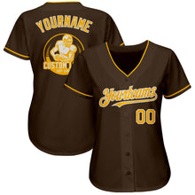Laden Sie das Bild in den Galerie-Viewer, Custom Brown Gold-White Authentic Baseball Jersey
