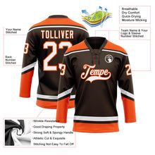 Laden Sie das Bild in den Galerie-Viewer, Custom Brown White-Orange Hockey Lace Neck Jersey
