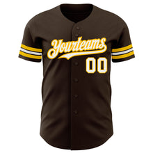 Load image into Gallery viewer, Custom Brown White-Gold Authentic Baseball Jersey
