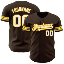 Load image into Gallery viewer, Custom Brown White-Gold Authentic Baseball Jersey
