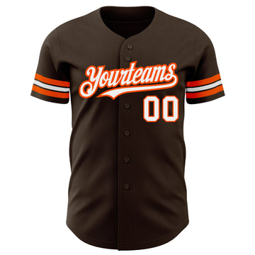Custom Brown White-Orange Authentic Baseball Jersey