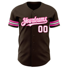 Laden Sie das Bild in den Galerie-Viewer, Custom Brown White-Pink Authentic Baseball Jersey
