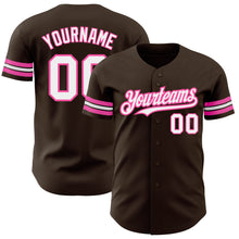 Load image into Gallery viewer, Custom Brown White-Pink Authentic Baseball Jersey
