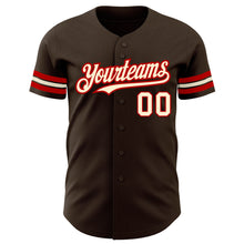 Laden Sie das Bild in den Galerie-Viewer, Custom Brown Cream-Red Authentic Baseball Jersey
