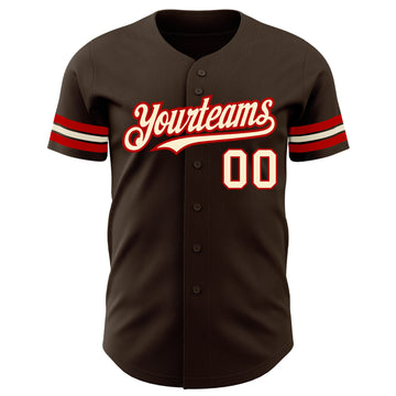 Custom Brown Cream-Red Authentic Baseball Jersey
