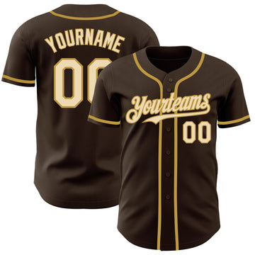 Custom Brown Cream-Old Gold Authentic Baseball Jersey