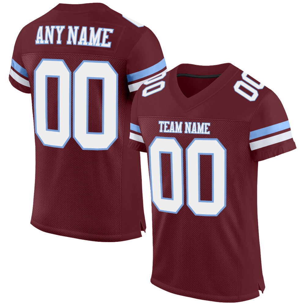 Custom Burgundy White-Light Blue Mesh Authentic Football Jersey