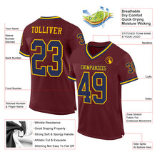 Laden Sie das Bild in den Galerie-Viewer, Custom Burgundy Navy-Gold Mesh Authentic Throwback Football Jersey
