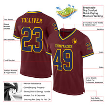 Load image into Gallery viewer, Custom Burgundy Navy-Gold Mesh Authentic Throwback Football Jersey
