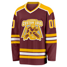 Load image into Gallery viewer, Custom Burgundy Gold-White Hockey Jersey
