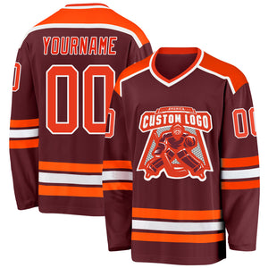 Custom Burgundy Orange-White Hockey Jersey