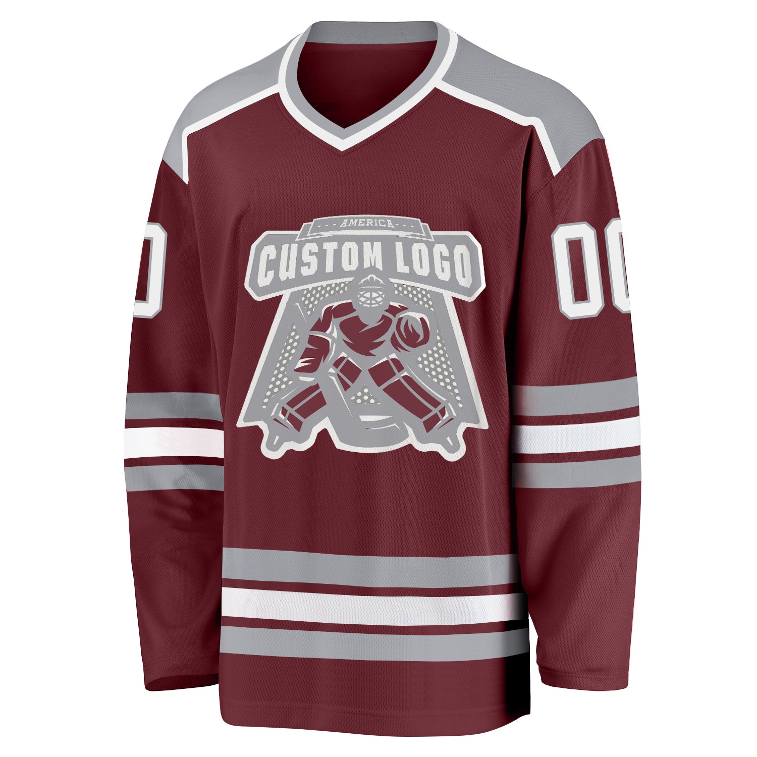 Custom Gray Black-Maroon Hockey Jersey Men's Size:3XL