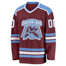 Load image into Gallery viewer, Custom Burgundy White-Light Blue Hockey Jersey
