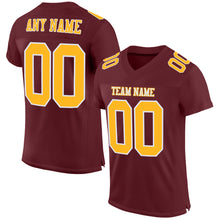 Laden Sie das Bild in den Galerie-Viewer, Custom Burgundy Gold-White Mesh Authentic Football Jersey
