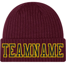 Load image into Gallery viewer, Custom Burgundy Black-Gold Stitched Cuffed Knit Hat
