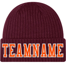 Load image into Gallery viewer, Custom Burgundy Orange-White Stitched Cuffed Knit Hat
