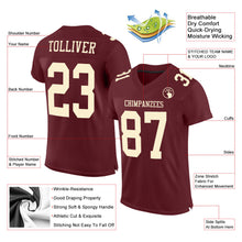 Load image into Gallery viewer, Custom Burgundy Cream Mesh Authentic Football Jersey
