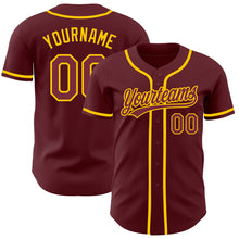 Load image into Gallery viewer, Custom Burgundy Yellow Authentic Baseball Jersey
