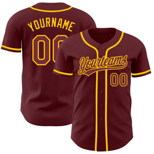 Custom Burgundy Yellow Authentic Baseball Jersey