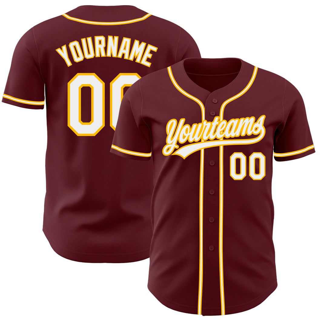 Custom Burgundy White-Gold Authentic Baseball Jersey