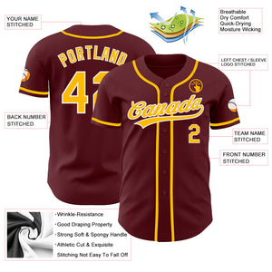 Custom Burgundy Gold-White Authentic Baseball Jersey